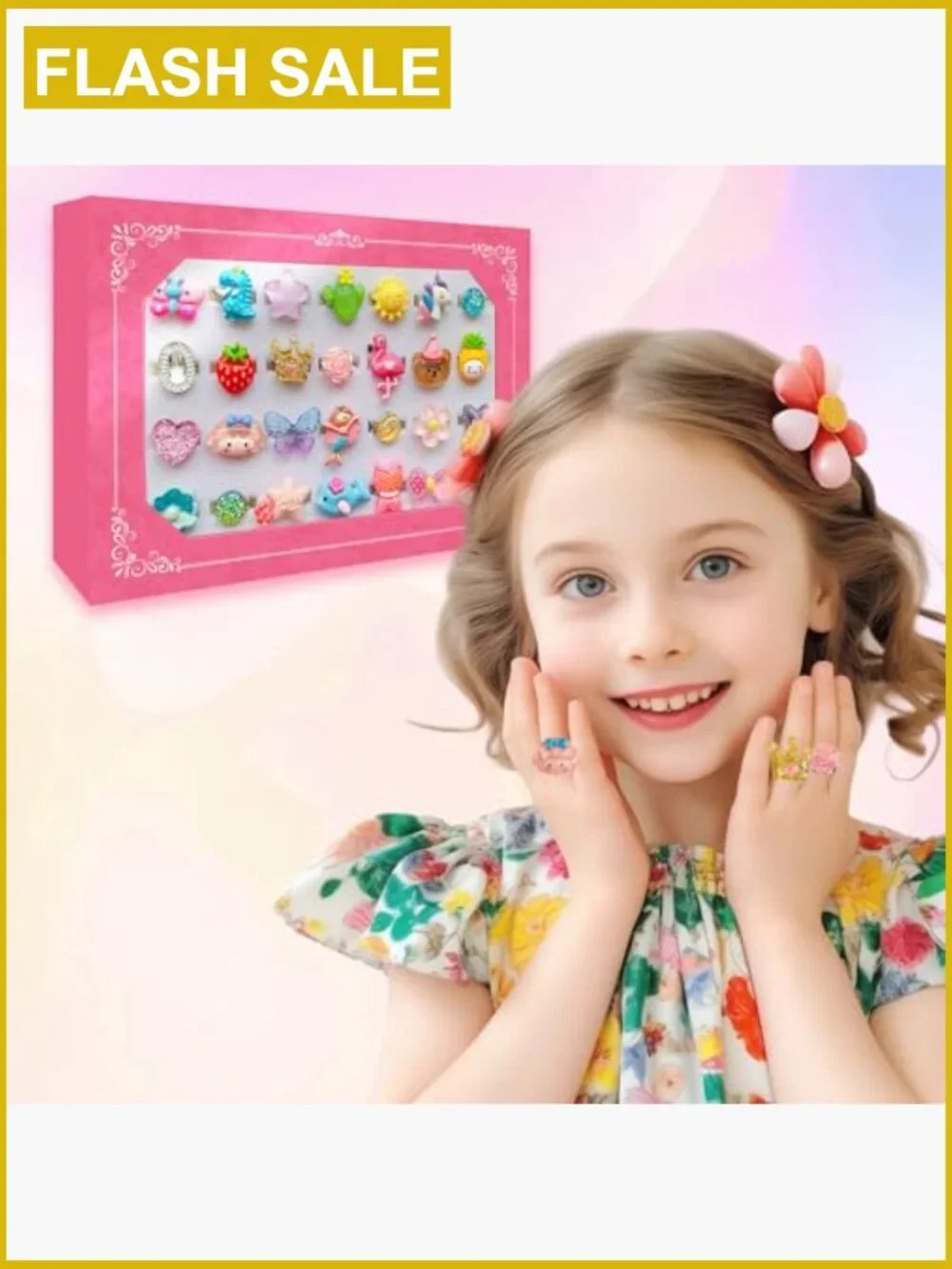 28pcs Little Girl Rings Princess Pretend Play Jewelry Set Adjustable